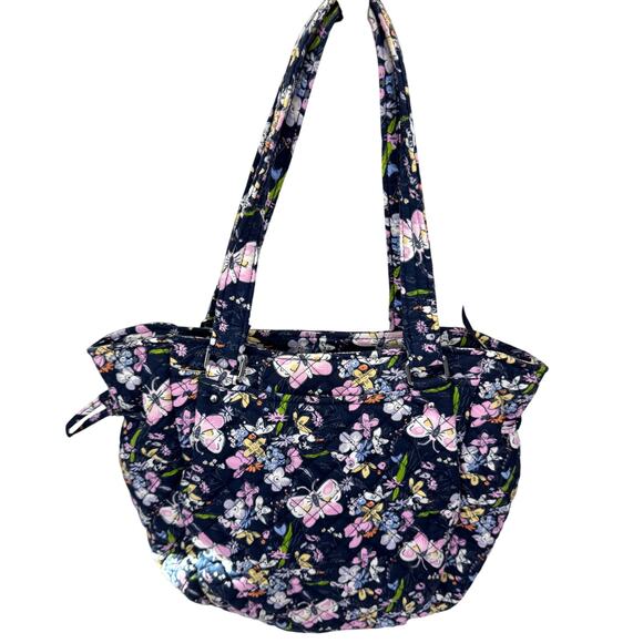 Vera Bradley Womens Bloom Boom Glenna Satchel Handbag Quilted Navy Blue - Picture 1 of 11